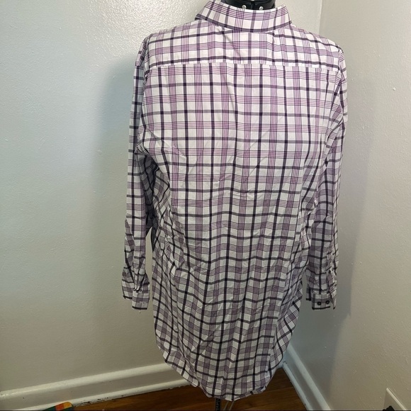 J. Ferrar Button Down Shirt White Purple Plaid - Picture 7 of 10